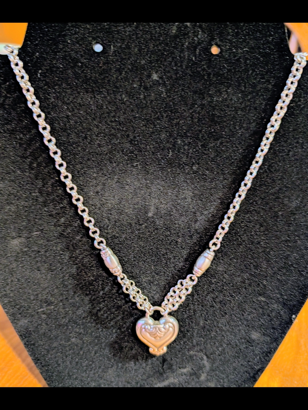 Brighton Silver Heart Locket Necklace with Chain Detail
